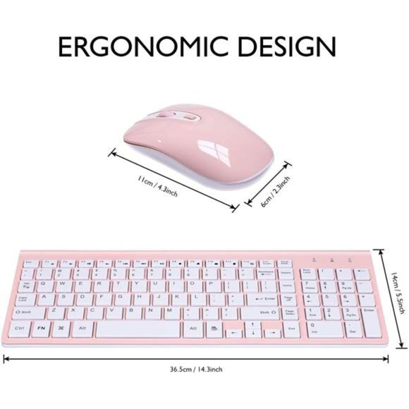 Pink Wireless Keyboard and Mouse Combo, cimetech Compact Full Size Pink Wireless - Picture 4 of 6